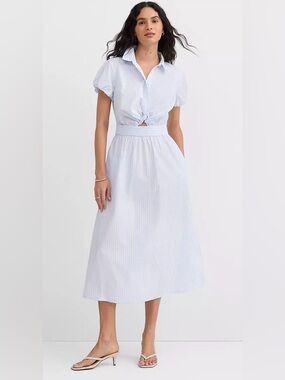 Tall Striped Poplin Twist Midi Pocket Shirtdress for spring & summer